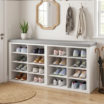 Banc de rangement moderne avec coussin, banc à chaussures 16 paires, banc de rangement pour chaussures d'entrée, banc à chaussures rembourré pour vestibule, vestibule, couloir