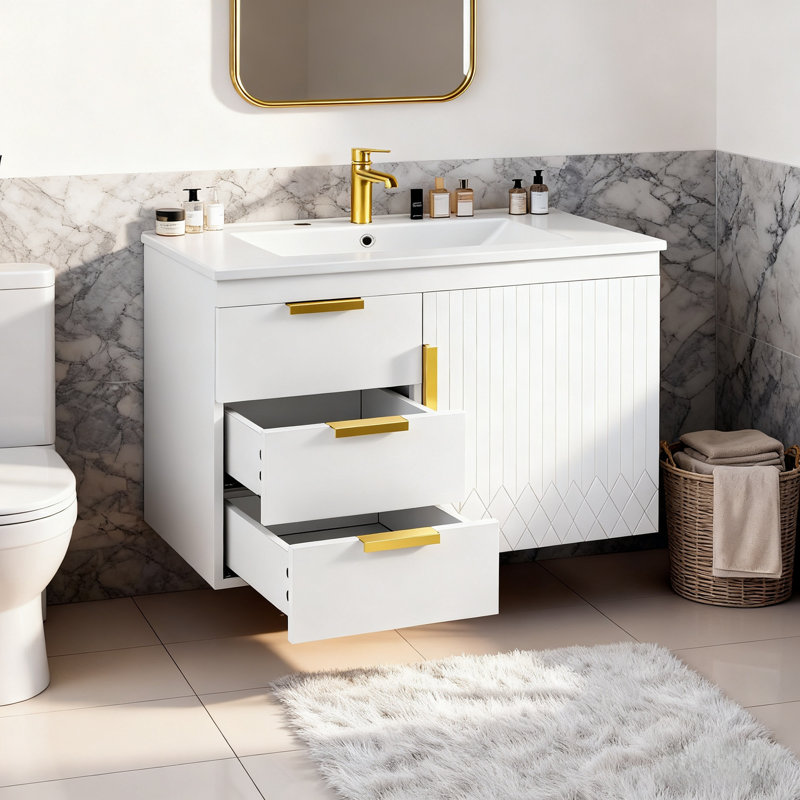 Wall Mounted Bathroom Cabinet With Sink&Drawers, White