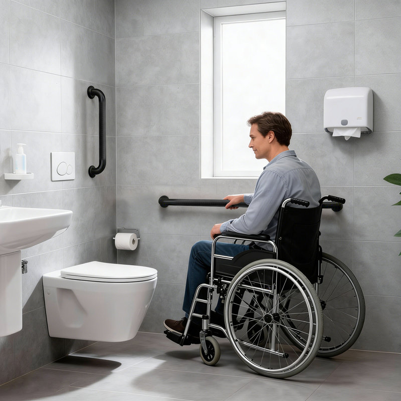 Barre d'appui de salle de bain noire 16 po avec poignée moletée antidérapante, conforme à l'ADA, Noir mat, 16 po