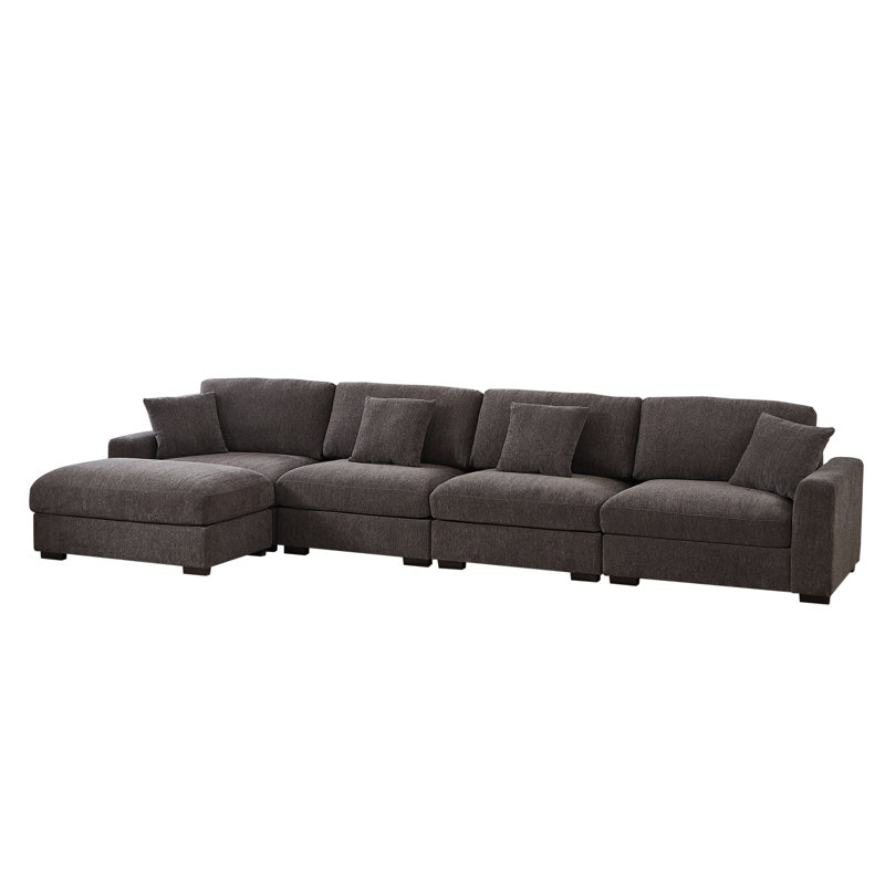 Orsina Polyester Upholstered Modular Sectional with Ottoman , Dark Gray 100% Polyester