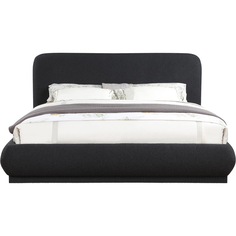 Lit plateforme tapissier Rigby, Tissu bouclé noir, Grand