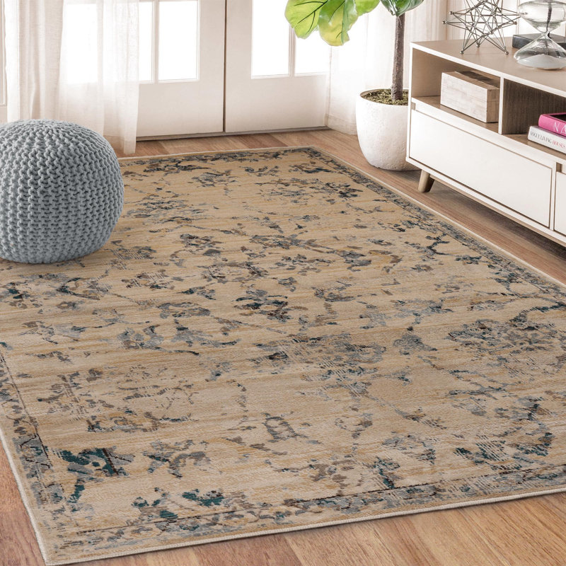 Dickler 100% Polypropylene Modern Farmhouse Floral Indoor Area Rug, Rectangle 4' x 6'