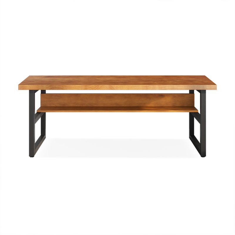 Brown + Black Rectangular Solid Wood desk, 29.53" H x 86.61" W x 31.5" D