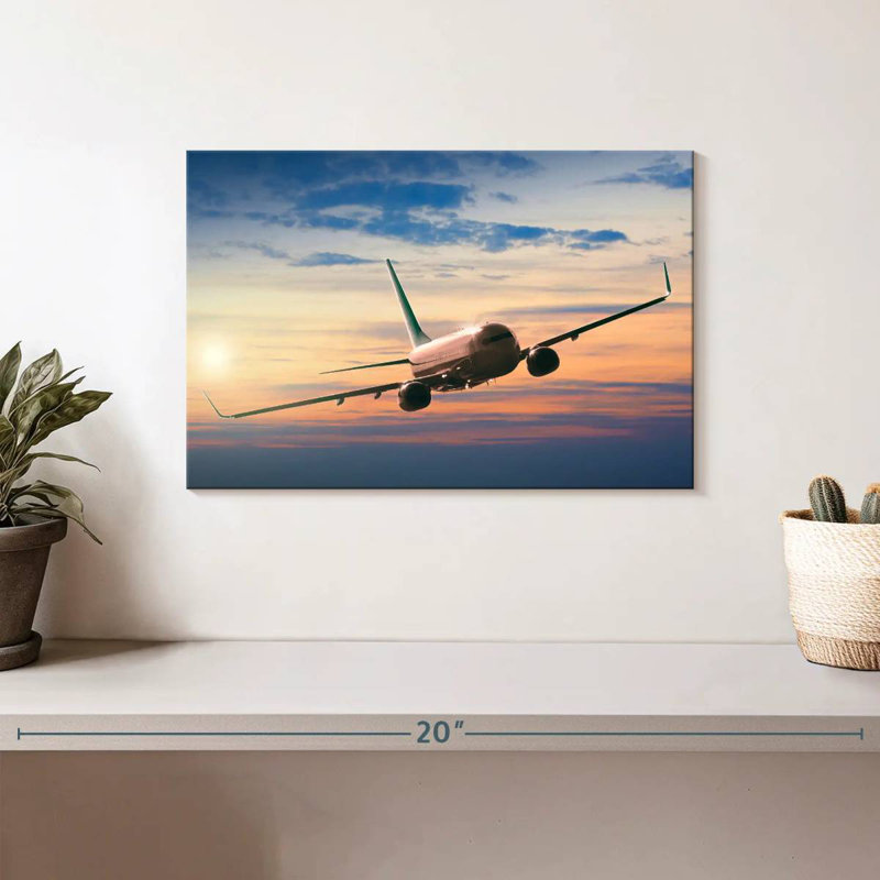 Avion volant Mehar au coucher du soleil, H 8 po x l 12 po