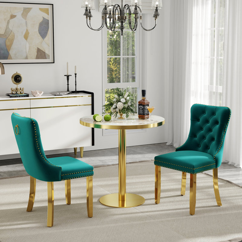 Ensemble de table de salle à manger 3 pièces, table de salle à manger moderne et transparente avec chaise de salle à manger en velours capitonné