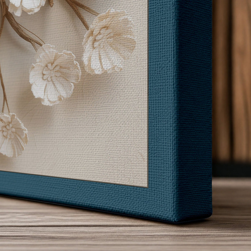 Blossoms on Weathered Branch Botanical 1 Piece Wrapped Canvas Wall Art, 36x24 - 91.4 x 61.0 cm, Teal Border