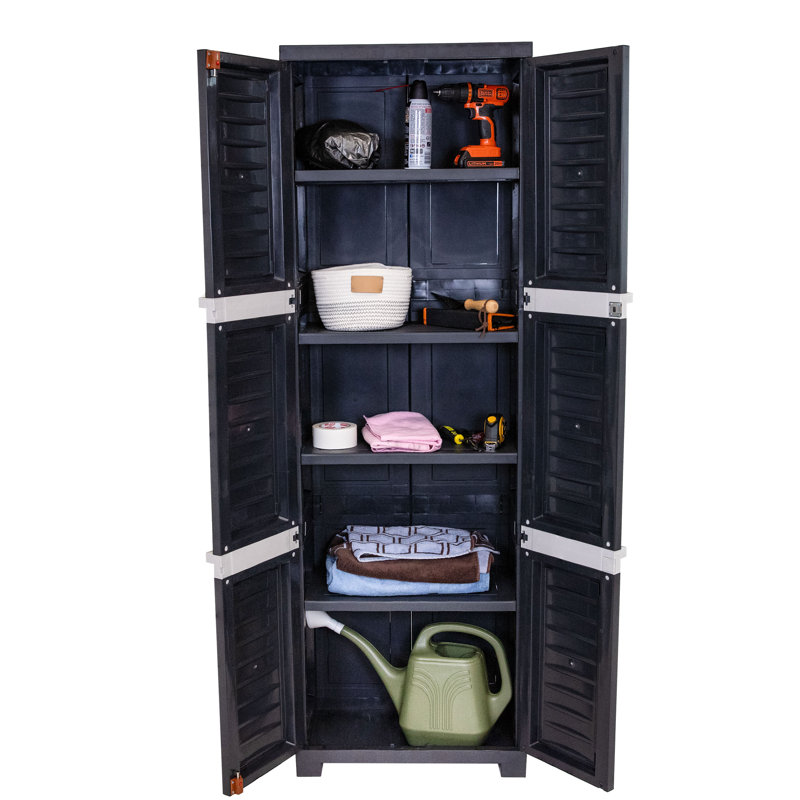 Armoire de rangement verrouillable avec 4 tablettes réglables - 71 po (1,8 m), Gris anthracite / bordure blanche