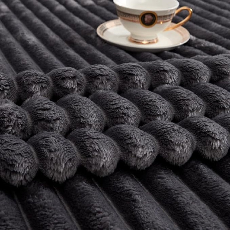 Ribbed Throw Blanket – Soft, Lightweight & Cozy Home Décor Throw, Charcoal, 240cm x 200cm