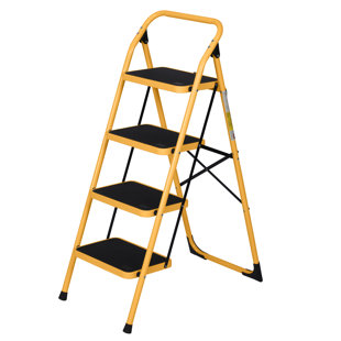 Folding Steel 4-Step Ladder w/ Hand Rail, Wide Steps, 330lbs Capacity –  Best Choice Products