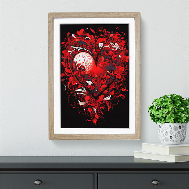 Love Heart Line - Framed Print, Oak, 46cm H x 34cm W x 2cm D