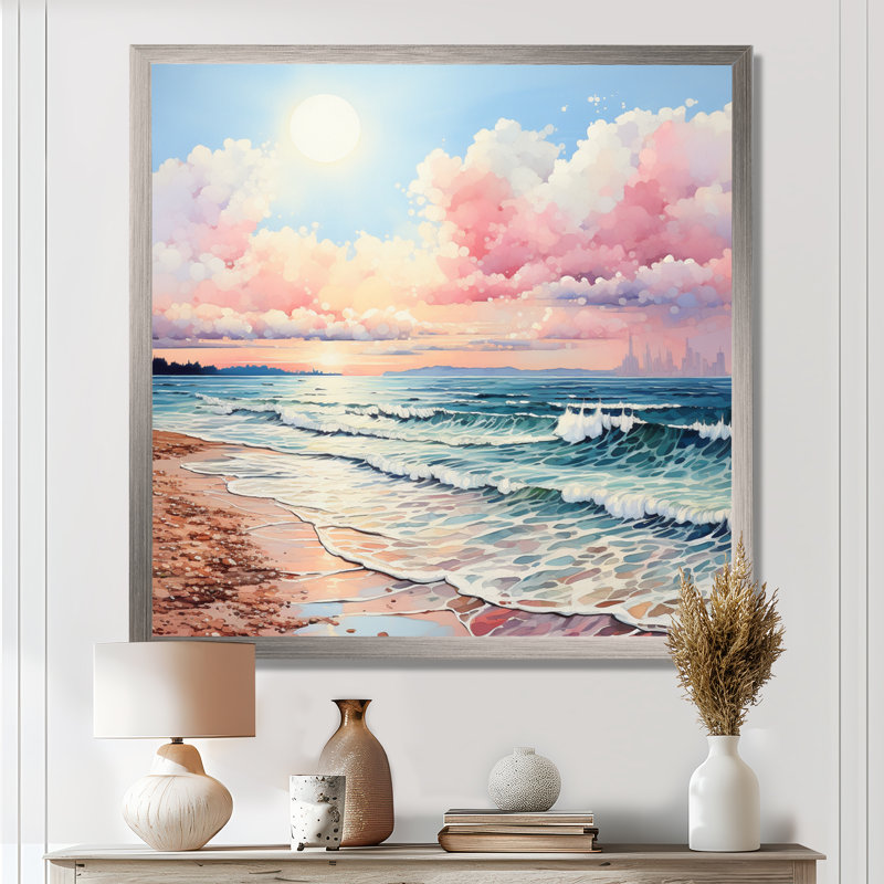 Brise de plage rose - décor d'art mural sable de plage, H 30 po x l 30 po x P 1 po, Toile tendue