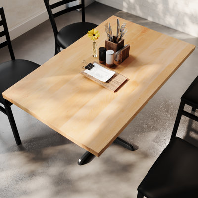 Rectangular Solid Wood Commercial Tabletop with Dining Height X-Base