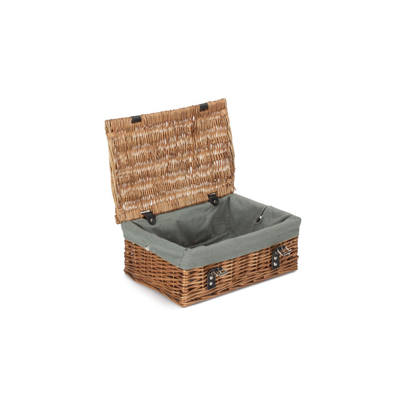 14" Wicker Picnic Hamper Basket with Lining, Double Steamed//Grey