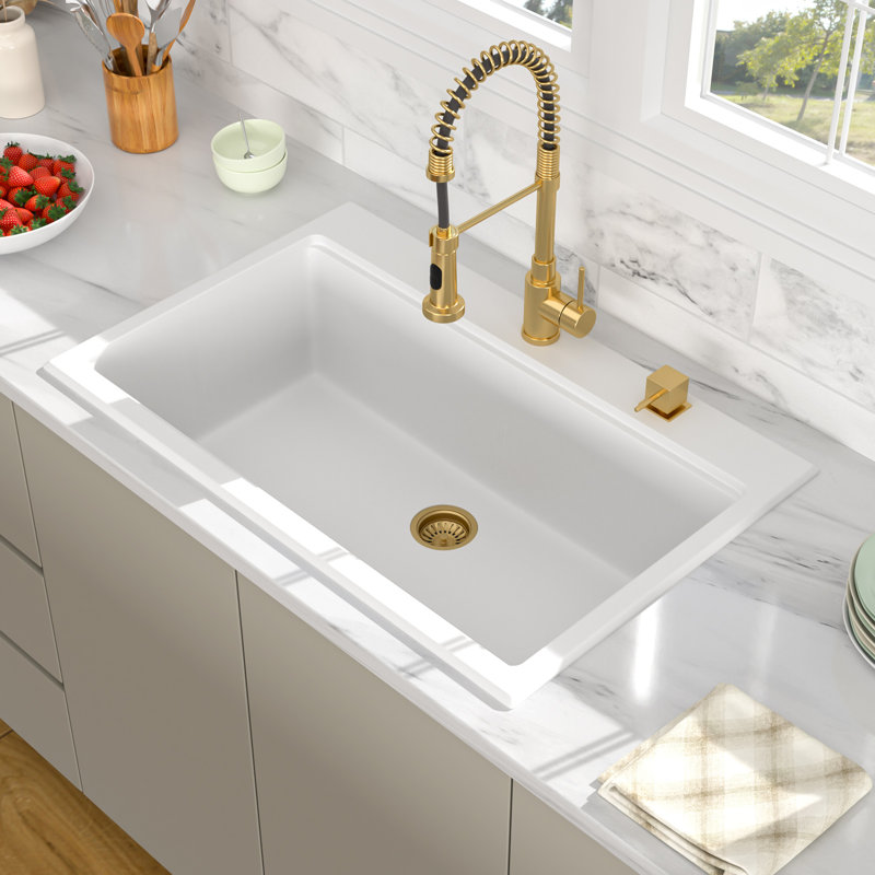 Évier de cuisine en granite avec station de travail 33 po x 22 po, blanc, Blanc satiné