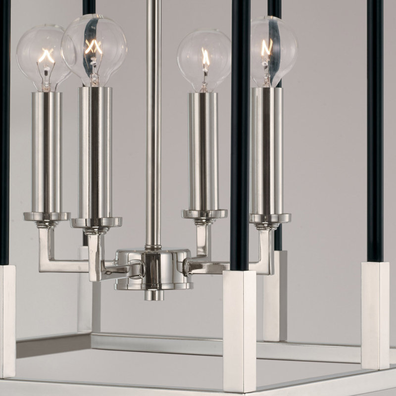 4 - Light Lantern Pendant, Polished Nickel/Black