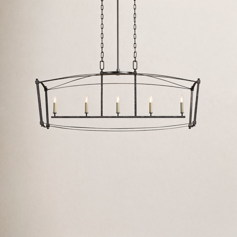 Luminaire suspendu linéaire 5 lumières Olive, Acier Smith