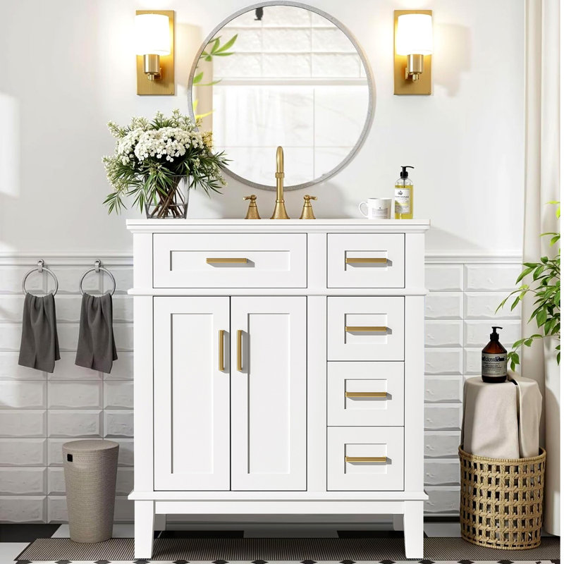 Meuble-lavabo moderne avec lavabo en céramique, Blanc