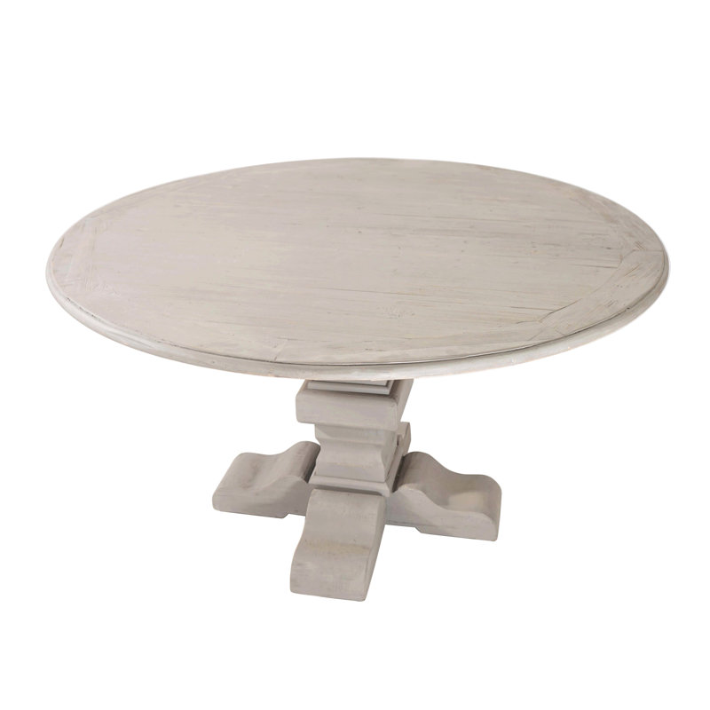 Amania Pine Round Solid Wood Dining Table, Light Gray, Light Gray