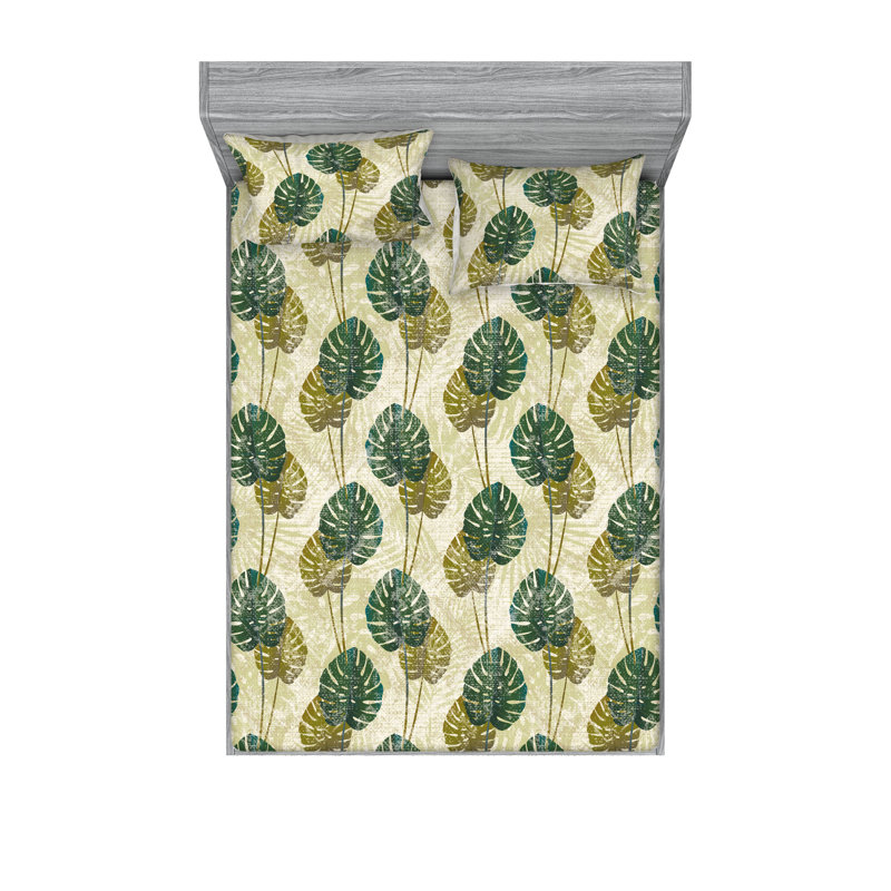 Drap-housse et taies décoratives 3 pièces Ambesonne, Fauve vert forêt / floral