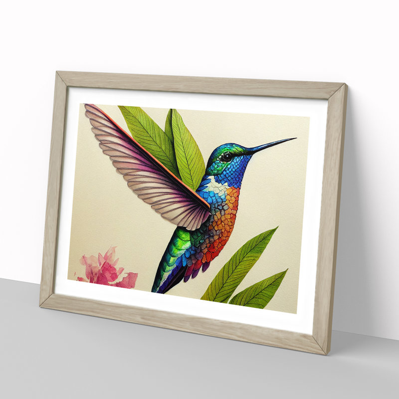 Hummingbird Vol.2 - Single Picture Frame Print, 25cm H x 34cm W x 2cm D, Oak