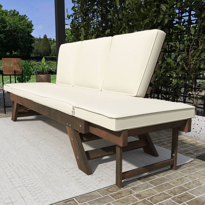 Outdoor Adjustable Acacia Wood Daybed, Beige, Brown
