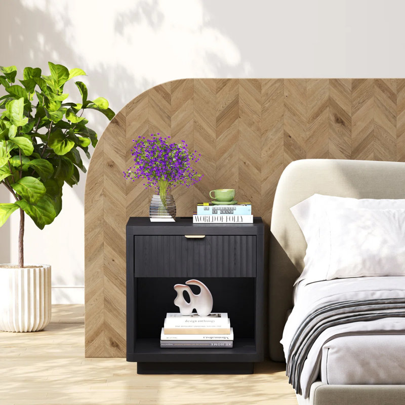 Ensemble de 2 tables de chevet 22 pouces avec prises USB et lumière de tiroir à DEL, Noir