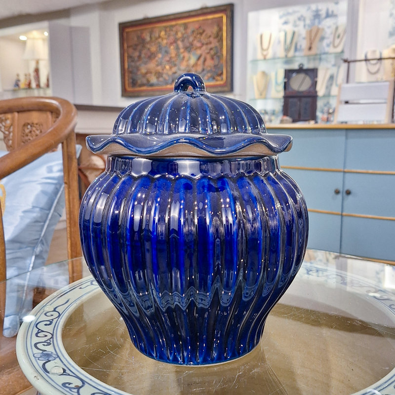 Navy Glazed Porcelain Jar with Lid