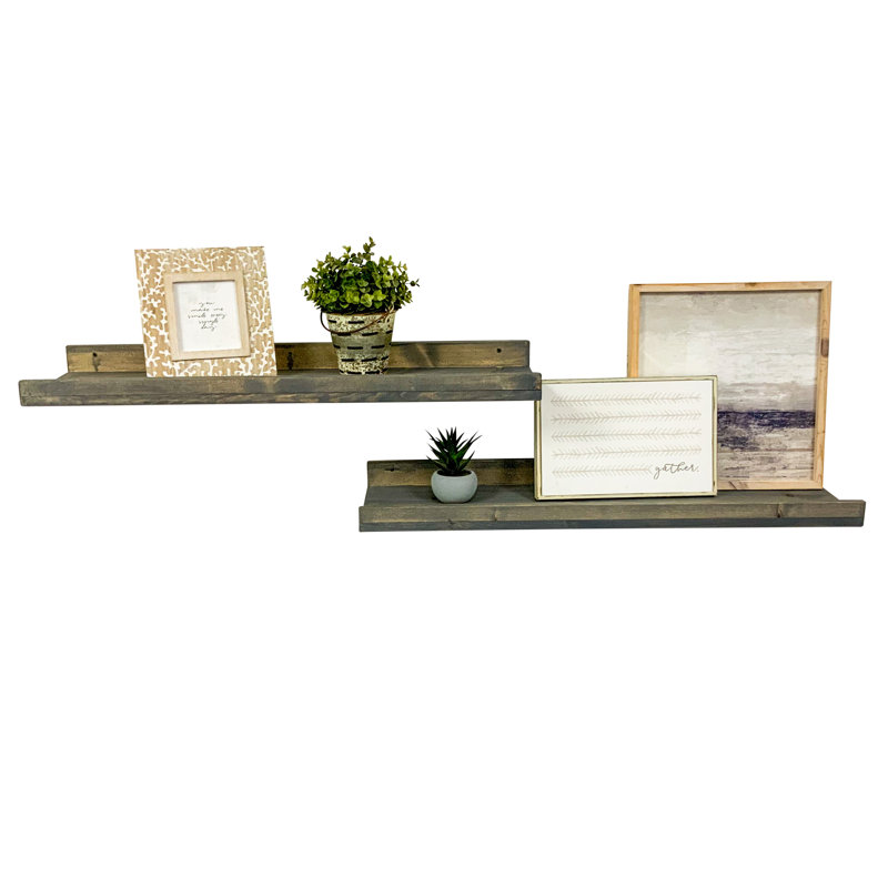 2 Piece Pine Floating Shelf, Gray, 4.25" H x 36" W x 10" D