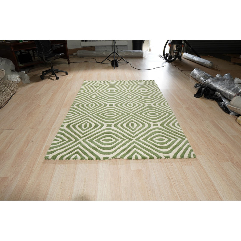Tapis vert en laine touffeté à la main Roethke, Rectangulaire 8 pi x 10 pi