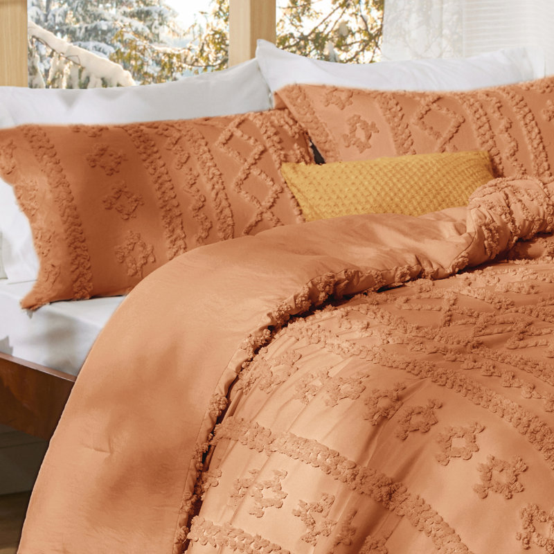 Bedsure Tufted Boho Full Comforter Set – 3-Piece Pumpkin Shabby Bedding，Farmhouse Jacquard Bed Set with Embroidery, All-Season Softness for Cozy Bedrooms & Boho-Chic Gifts