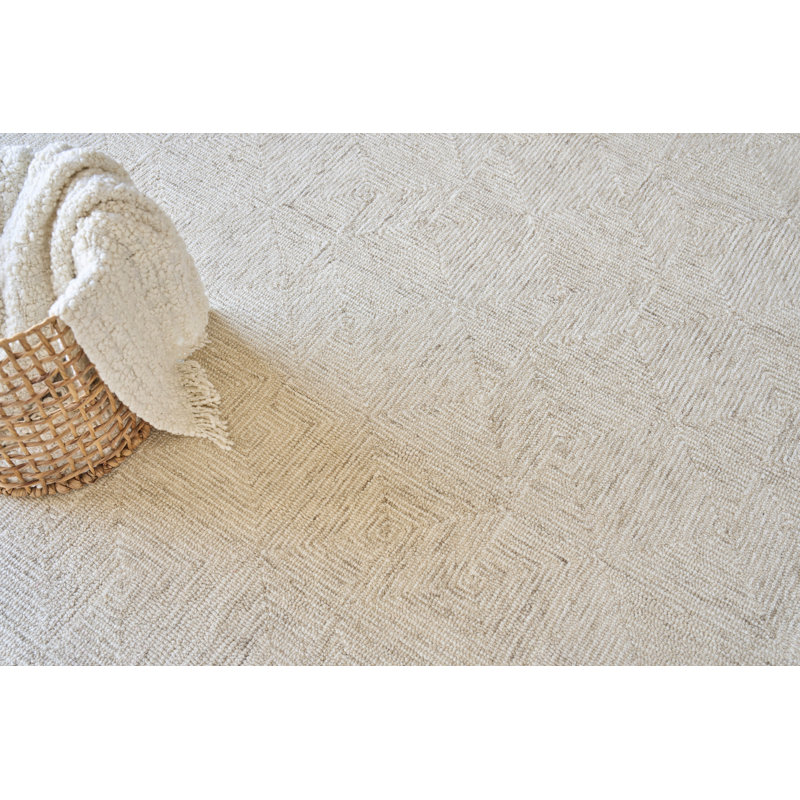 Caprice Geometric Handmade Tufted Area Rug, Rectangle 10' x 14', Dark Beige/Ivory