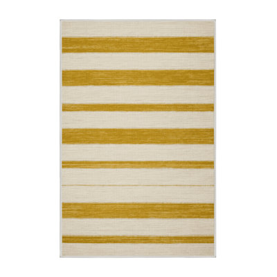 Tapis beige à rayures horizontales lavable à la machine