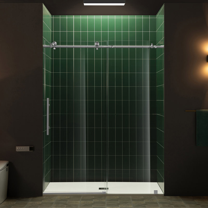 57.5"-60" W X 80" H Frameless Single Sliding Shower Door with Soft Close System, with 5/16"(8mm) Clear Tempered Glass, Nickel
