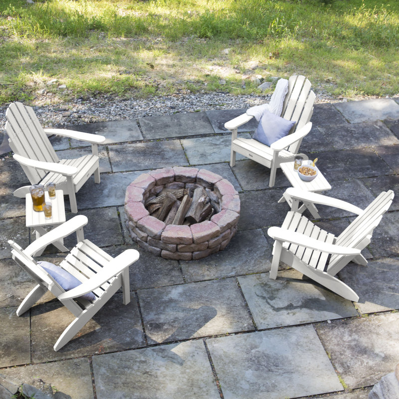 Anette Outdoor Adirondack Chair With Table, White
