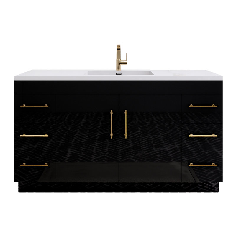 Meuble-lavabo simple l 60 po, Noir lustré