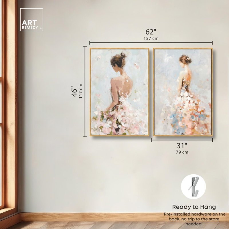 "Dreamscape Glam Art", ensemble de 2 impressions sur toile par , Impression dans un cadre flottant sans passe-parto, Doré