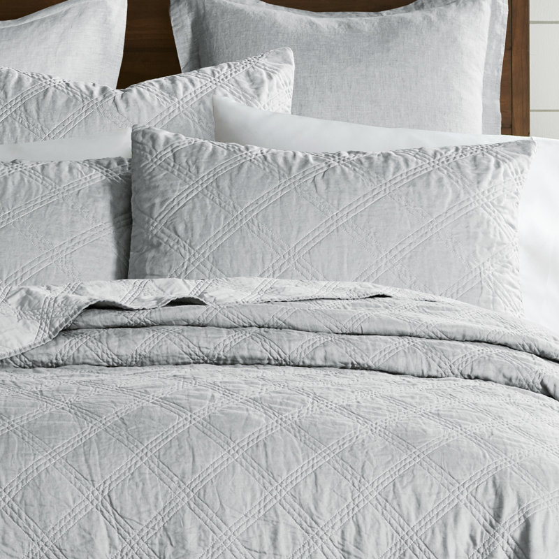 Washed Linen Light Grey Quilted King Sham