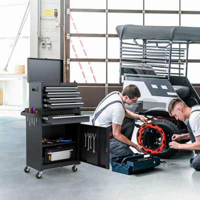 5-Drawer Rolling Tool Chest with Detachable Top Tool Box, Metal Garage Tool Cart with Lockable Wheels and Adjustable Shelf
