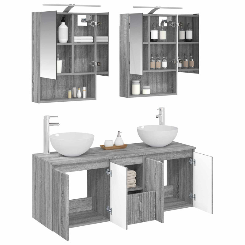 Vanity & Mirror Set, Grey Sonoma
