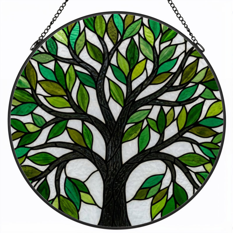 Panneau de vitrail en forme de feuille d'arbre 12 "H, 12" H x 12" W