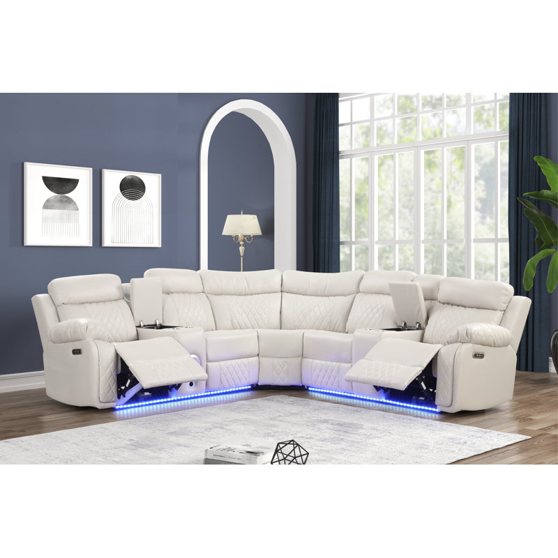Canapé modulaire inclinable électrique Gattus, Similicuir beige