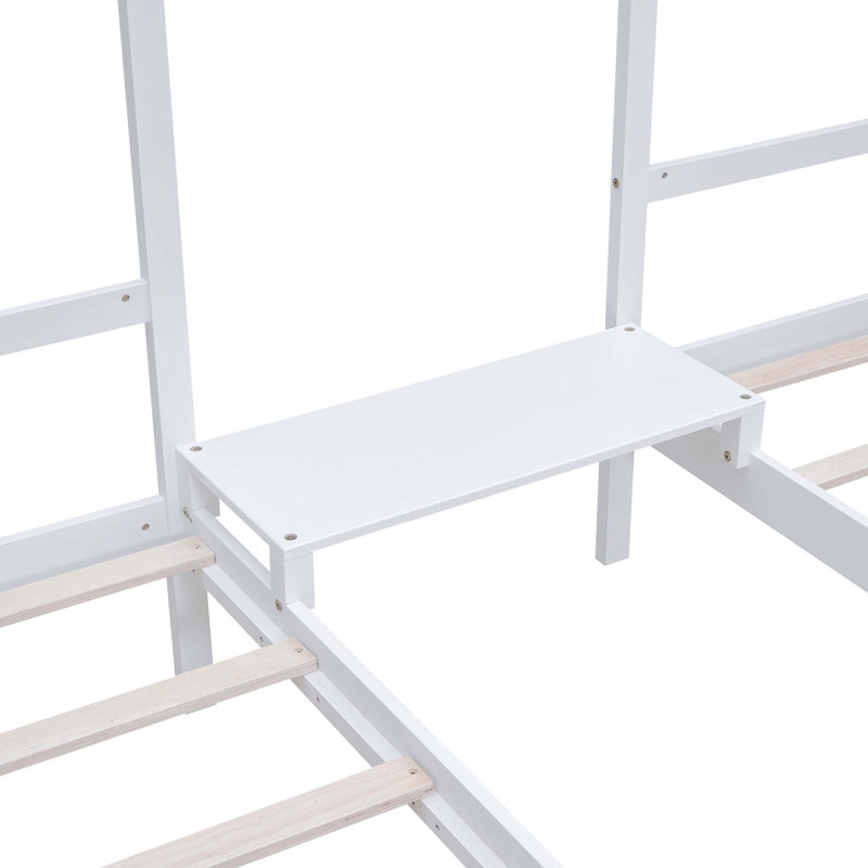 Double Triangular House Beds With Built-In Table, White