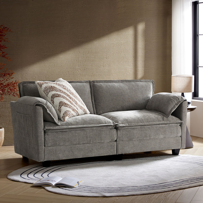 Esteban 187.96cm W Modern 2 Seater Sofa with Elephant Ear-Shaped Armrests, Light Grey