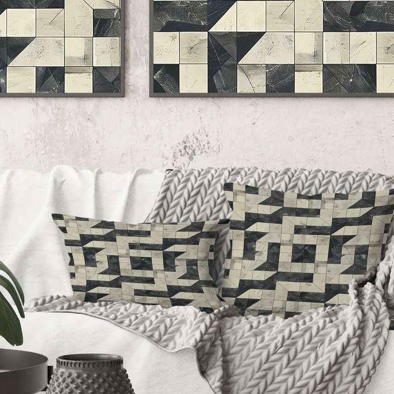 Coussin lombaire gris et beige Midcentury Maze III