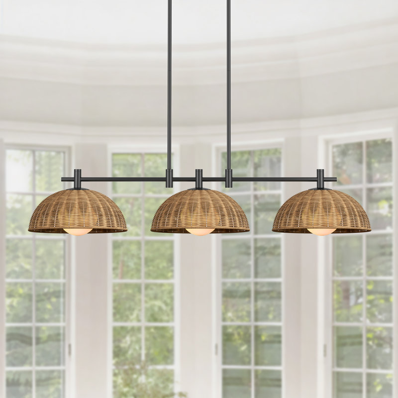 Luminaire suspendu en forme de dôme moderne moderne à 3 lumières de l 41 po avec abat-jour en rotin tissé à la main pour salle à manger ou îlot de cuisine