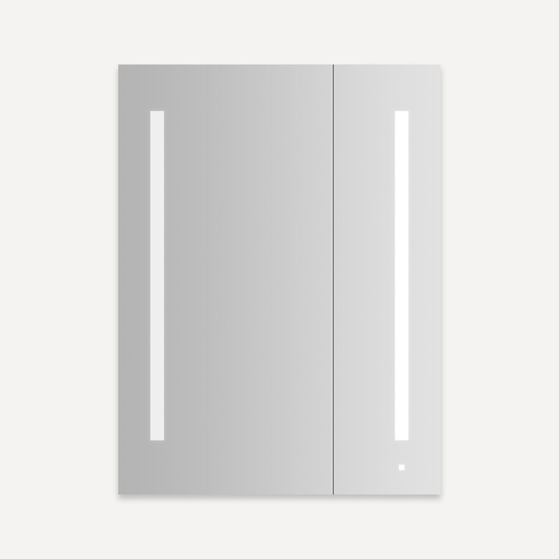 AiO Recessed Frameless Medicine Cabinet with 6 Adjustable Shelves and LED Lighting, 39.375" H x 29.25" W x 4" D, Left