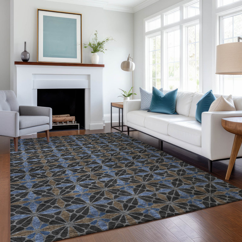 Tapis géométrique intérieur / extérieur lavable à la machine Chantille ACN2469, 5 pi x 7 pi 6 po, Noir