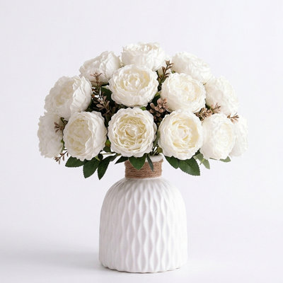 Artificial Peonies Silk Flowers In Vase, Florals Arrangements Decor For Farmhouse Home Boho Wedding Table Centerpiece