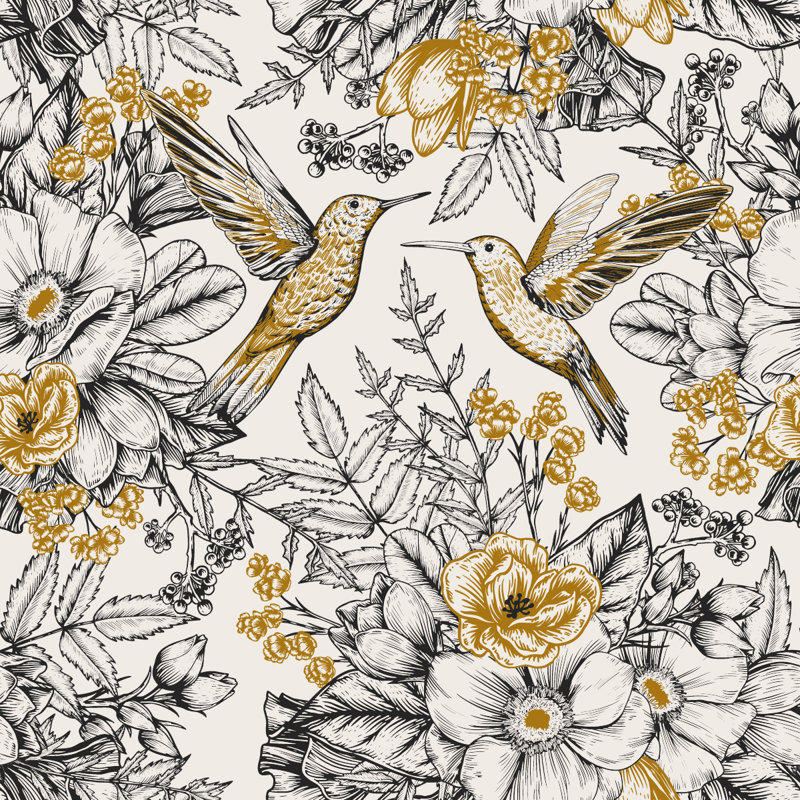 Panneau de papier peint auto-adhésif L 10,4 pi x l 25 po Hummingbirds, L 25 po x L 125 po