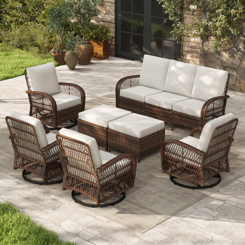 7-Piece Wicker/Rattan Patio Seating Group With Cushions, No